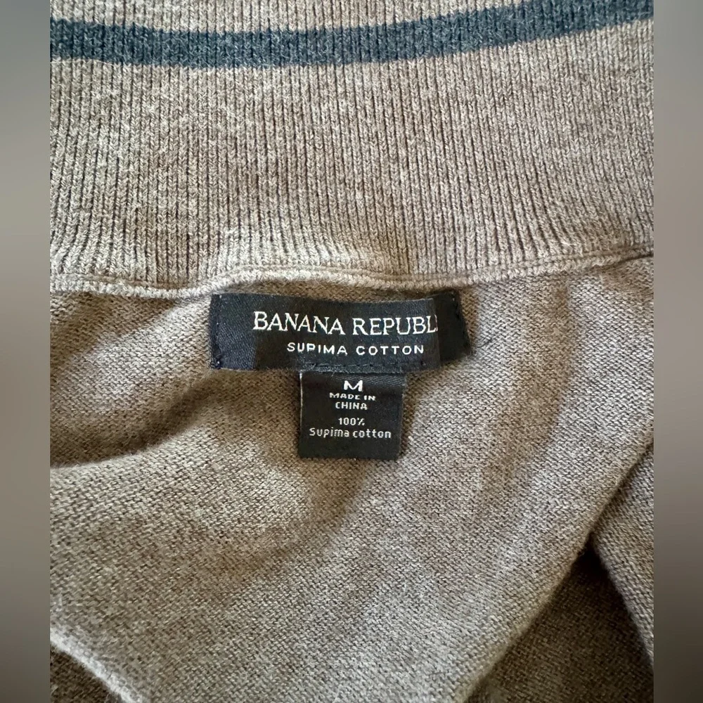 Banana Republic Brown Grandpa Sweater Full Zip Striped Collar Pima Cotton Size M
